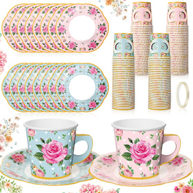 Umigy floral tea cups with blue and pink petals for stylish tea parties.