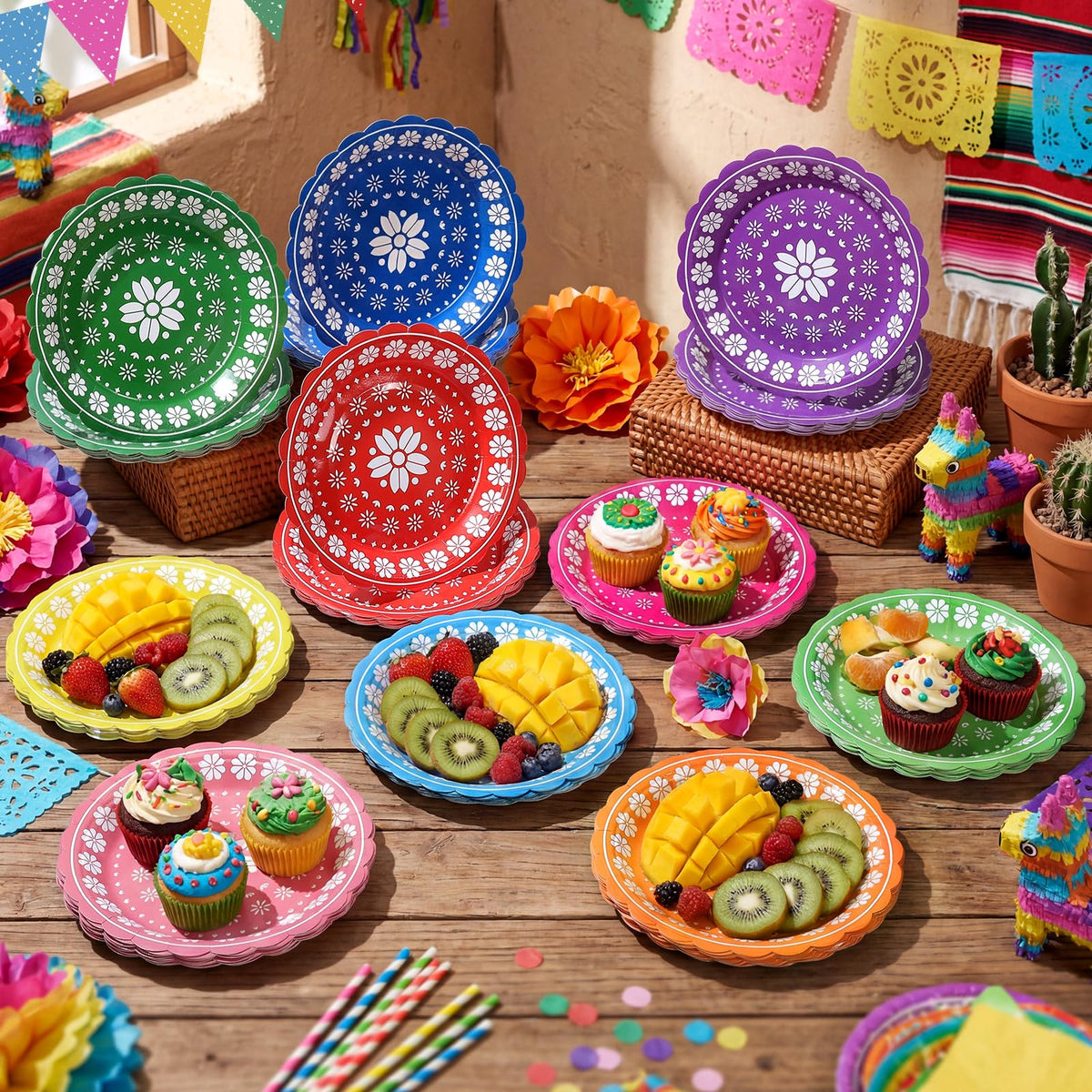 Umigy party decor plates create colorful tables for celebrations and gatherings.