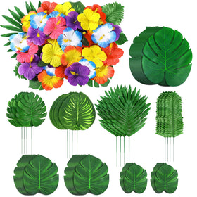 UMIKU 142Pcs Luau decor palm leaves and monstera for tropical table setup