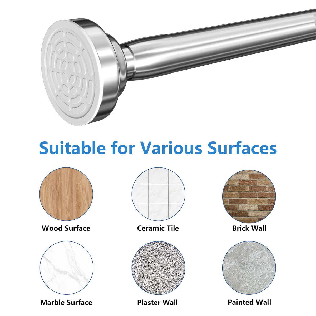 Umimile shower rod compatible with wood, tile, and painted walls