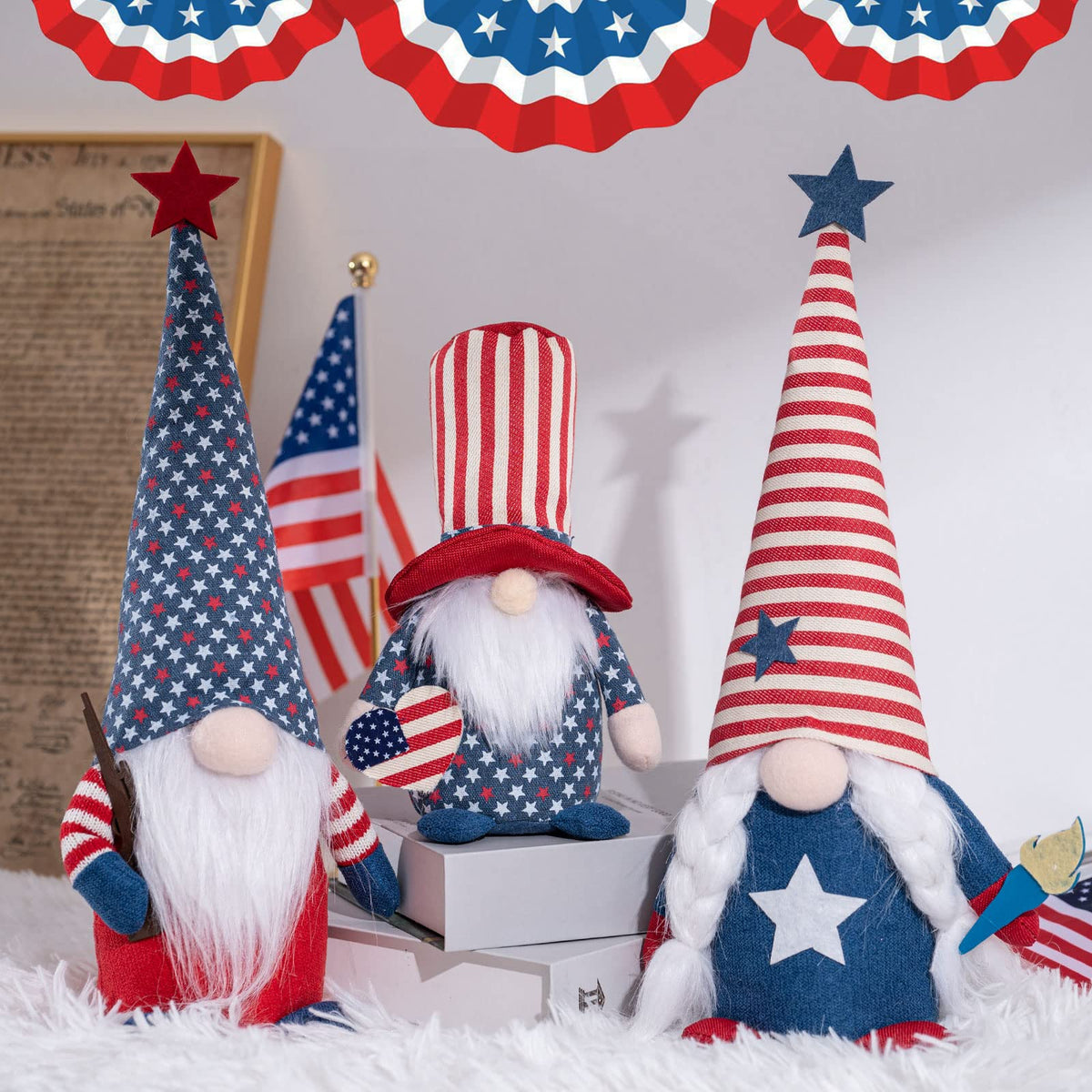 unanscre patriotic gnomes 3pc set for festive decor and family pride this Independence Day.