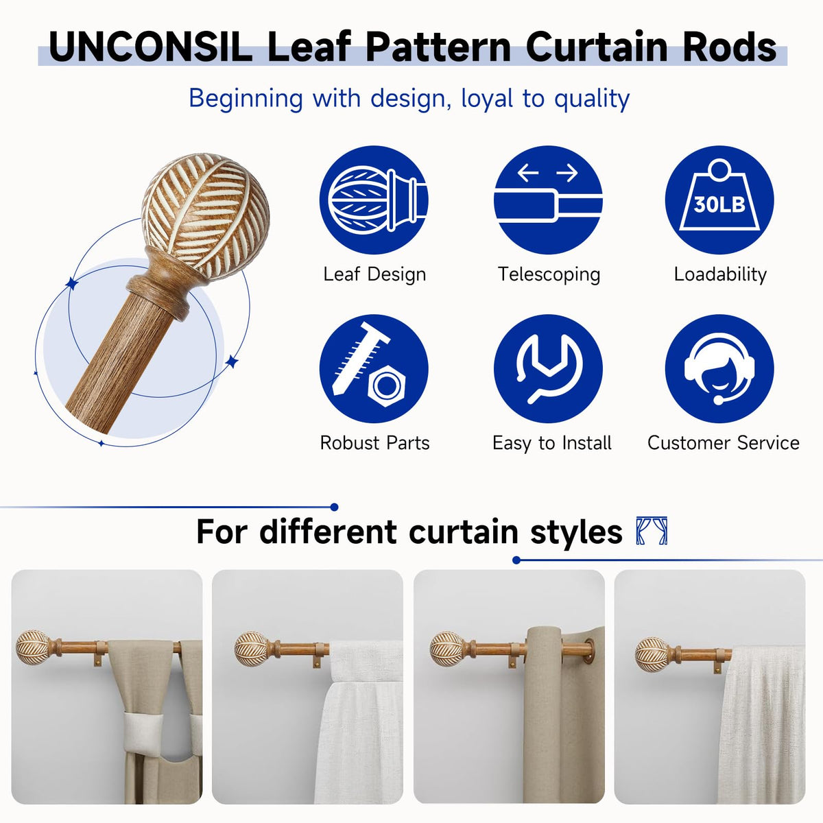 UNCONSIL easy-install curtain rod kit with all necessary components