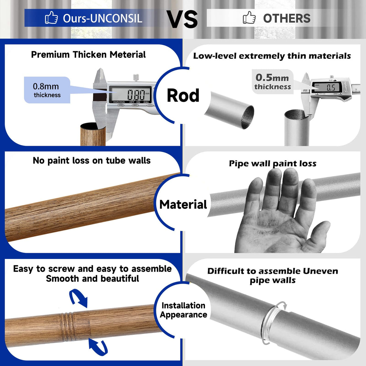 UNCONSIL indoor outdoor curtain rod for versatile space use