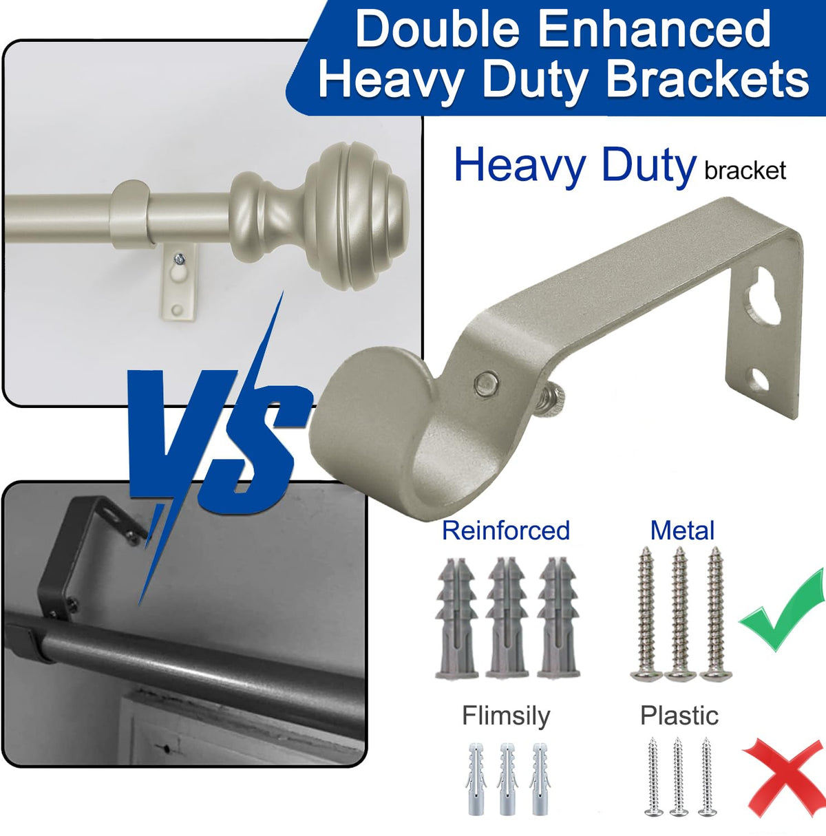 UNCONSIL nickel curtain rod adjustment mechanism shows easy length changes.