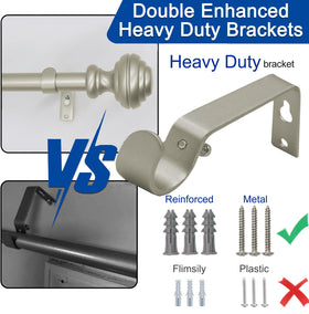 UNCONSIL nickel curtain rod adjustment mechanism shows easy length changes.