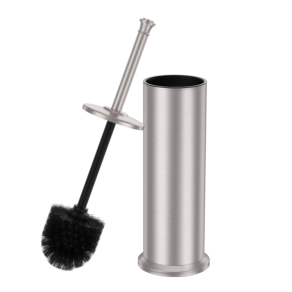 UNCONSIL stain nickel toilet brush and holder with sleek design for compact bathrooms.