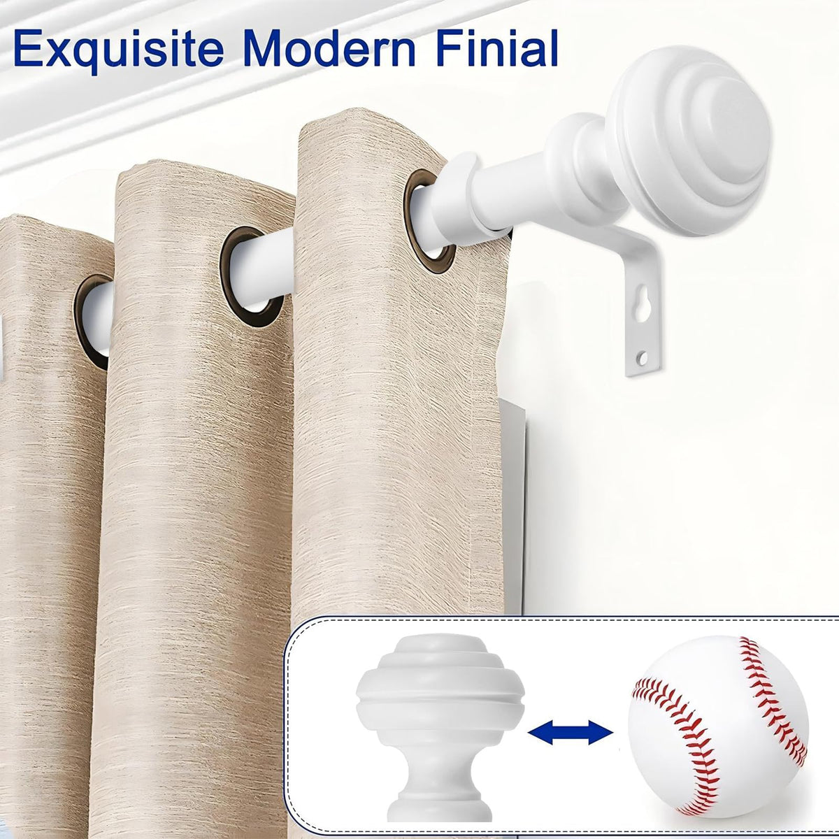 UNCONSIL white curtain rod with 3-4 inch diameter for sturdy support