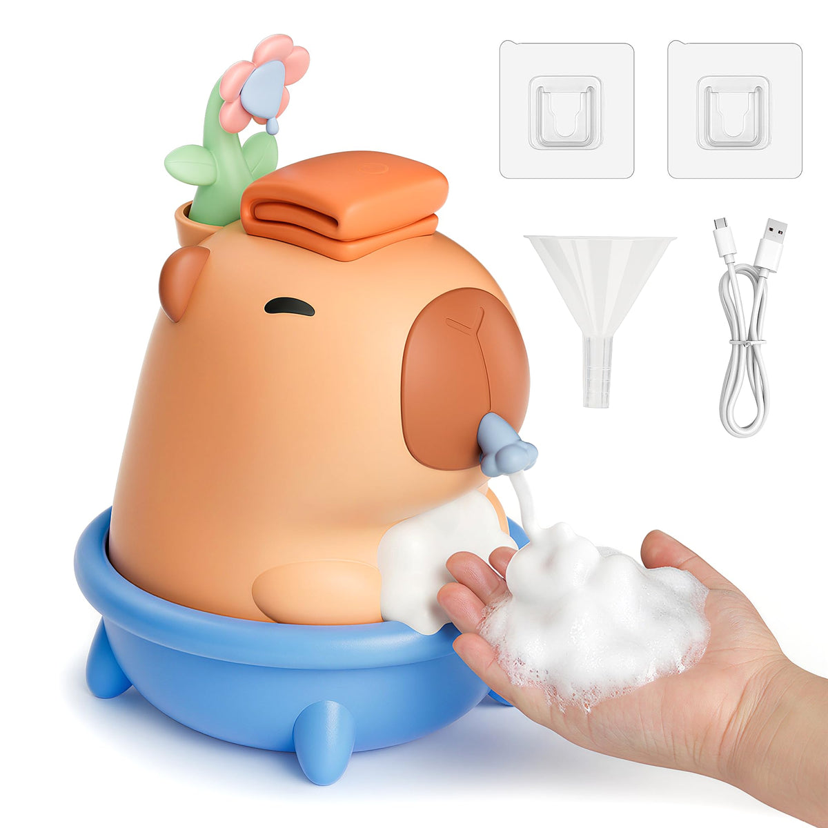 UNEEDE Capybara dispenser front view with playful silicone design for bathroom decor