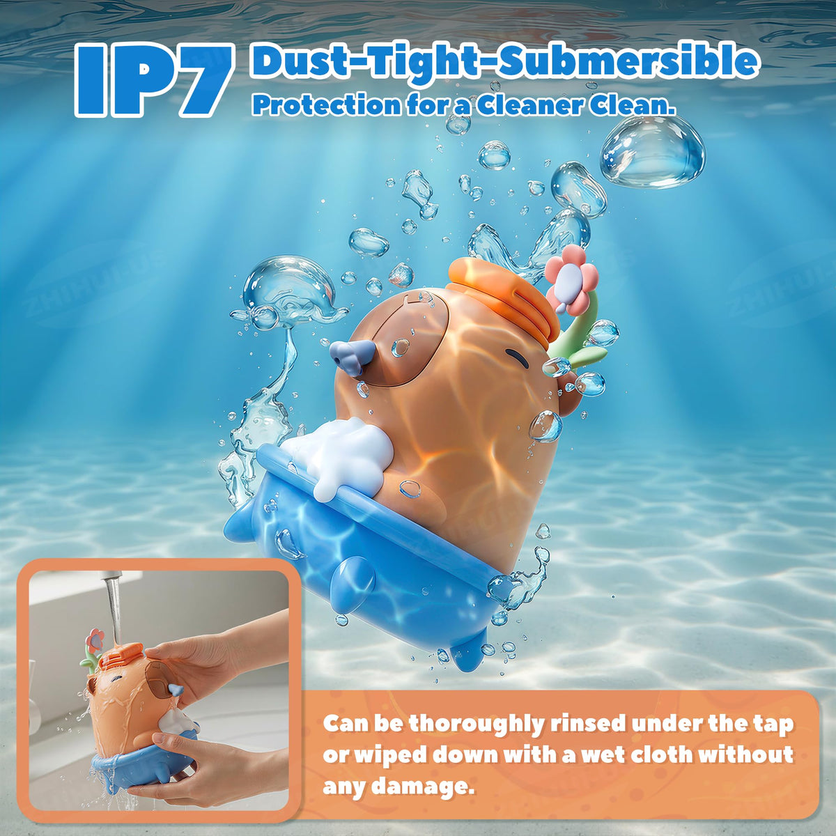 UNEEDE Capybara IP7 waterproof rating protects against splashes in showers