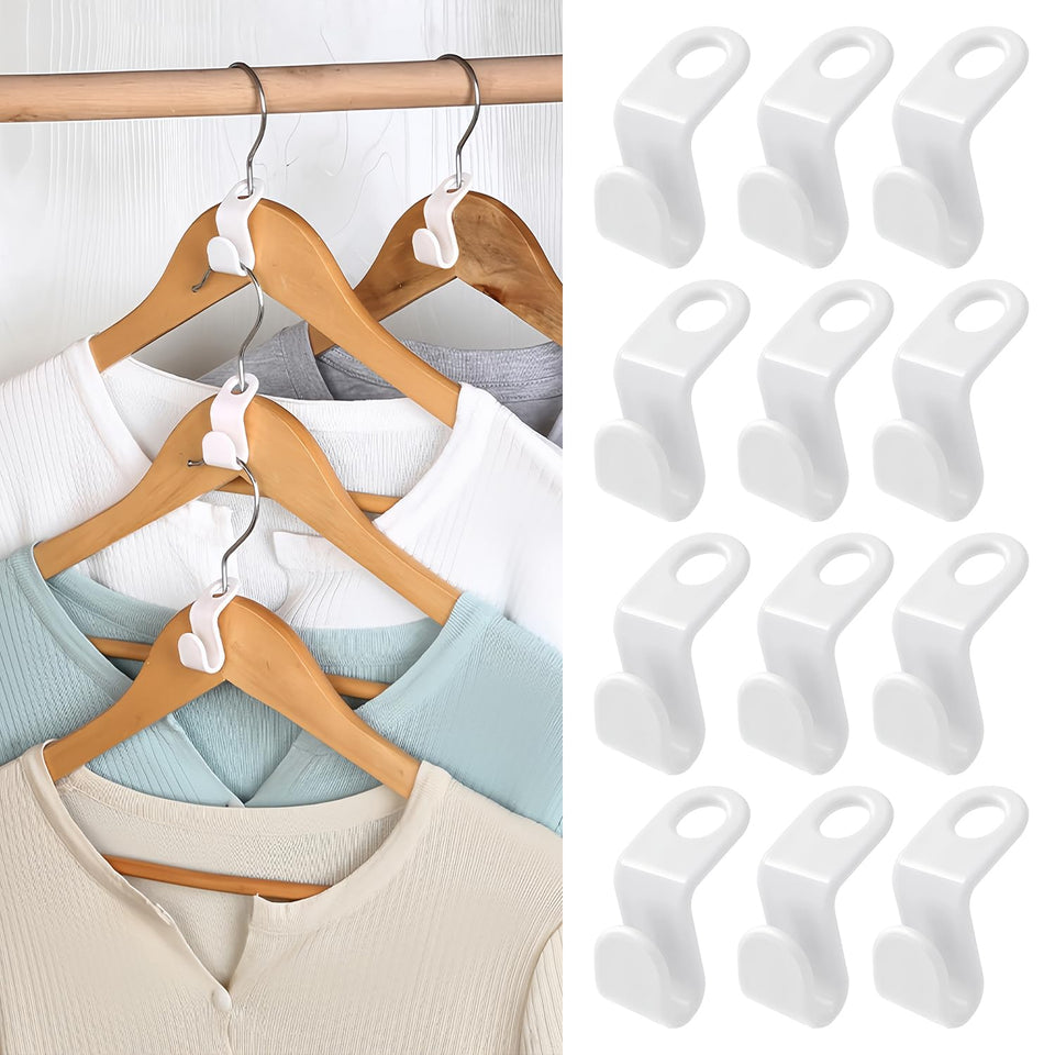 UNEFCYC space-saving hanger connectors close-up showing dense closet organization benefits.