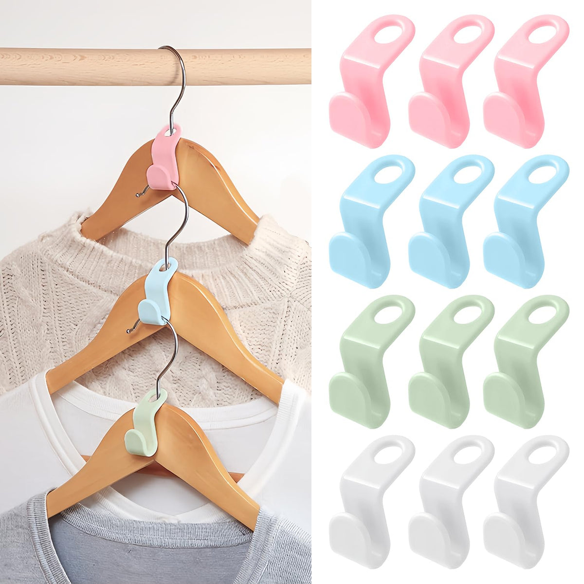 UNEFCYC space-saving hanger connector stacked in a closet for tidy organization.