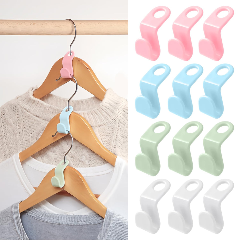 UNEFCYC space-saving hanger connector stacked in a closet for tidy organization.