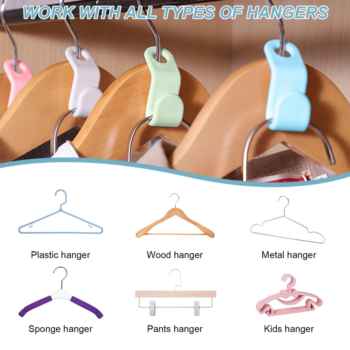 UNEFCYC white closet organizer hangers in use in a dorm or apartment closet.
