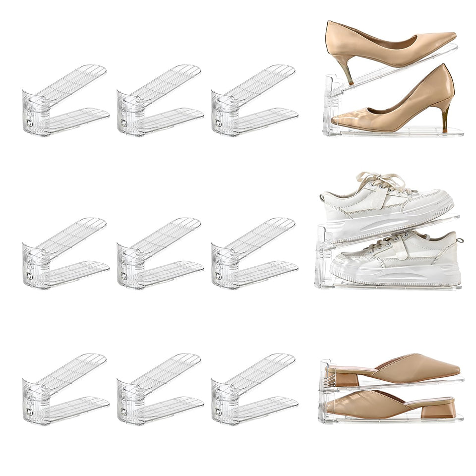 Uni HIMO shoe slots with adjustable levels help fit varied footwear and save closet space.