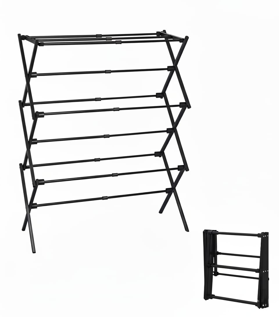 UNICCA 3-Tier drying rack extended to 29 inches for full-family laundry loads