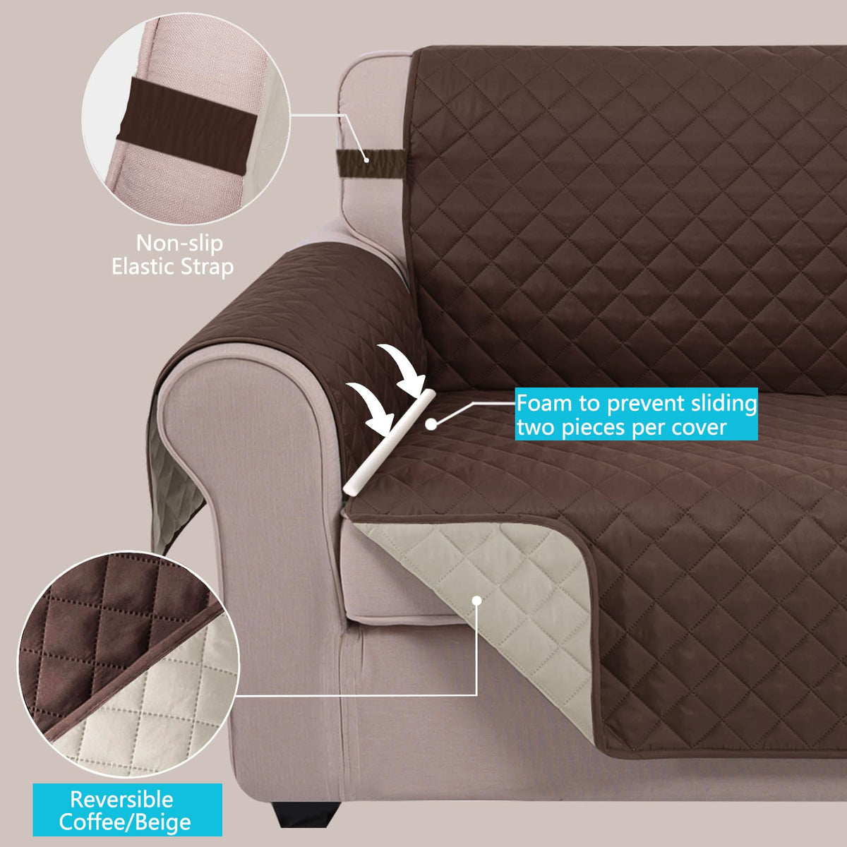 U-NICE HOME Loveseat Cover with anti-slip straps stays in place during everyday use