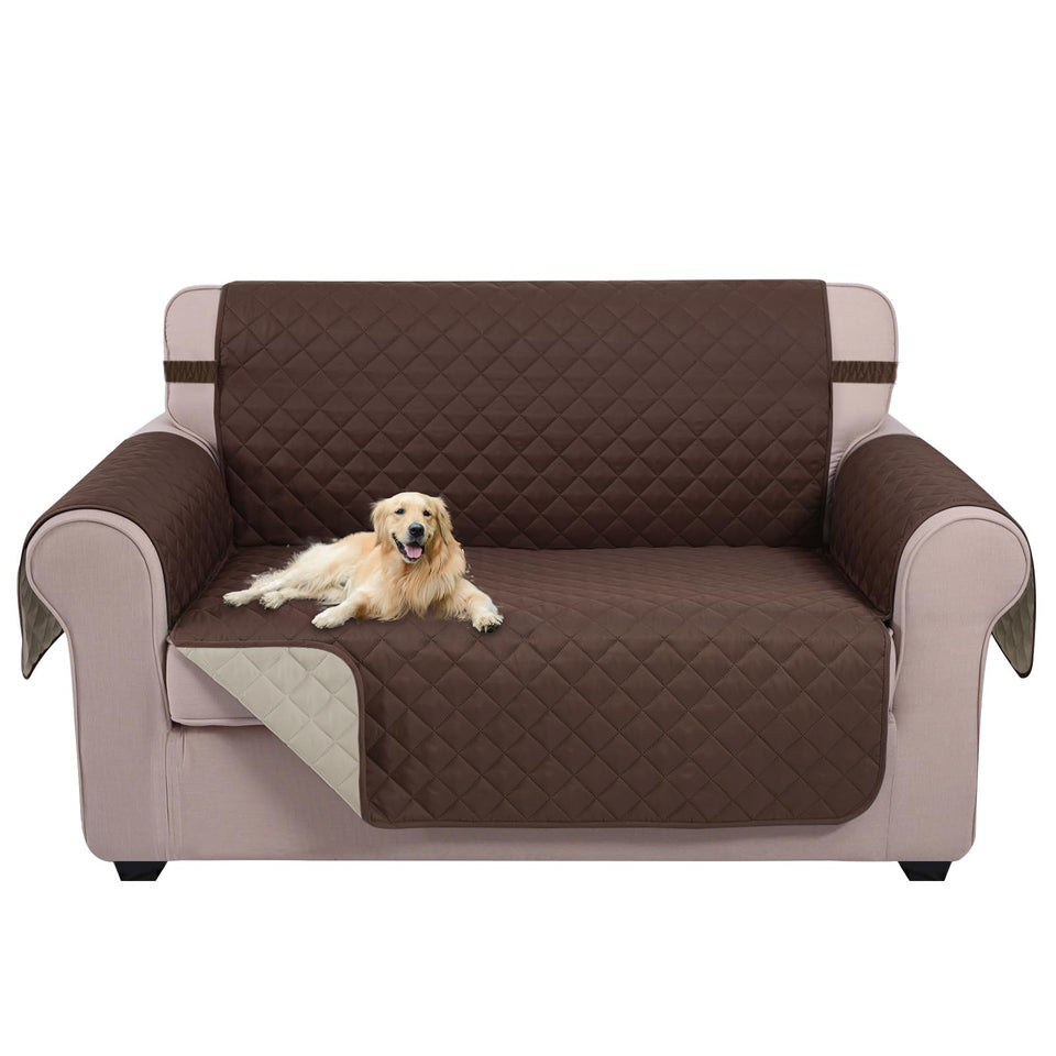 U-NICE HOME loveseat cover, front view, coffee-beige, protects upholstery.