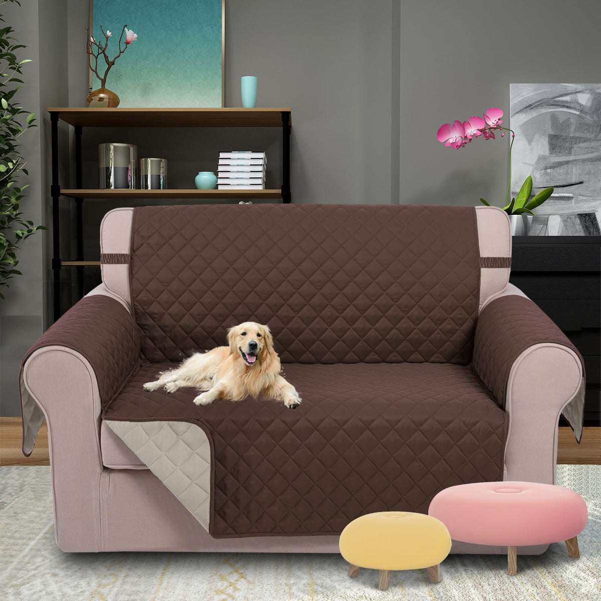 U-NICE HOME Loveseat Cover shown in dual colors offers reversible style