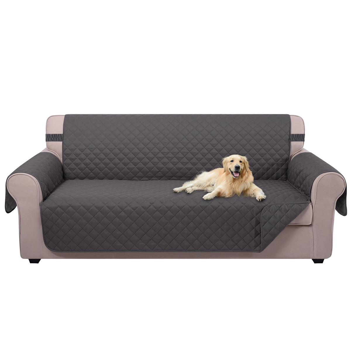 U-NICE HOME reversible sofa cover on a dark grey 3-cushion sofa offers snug protection.