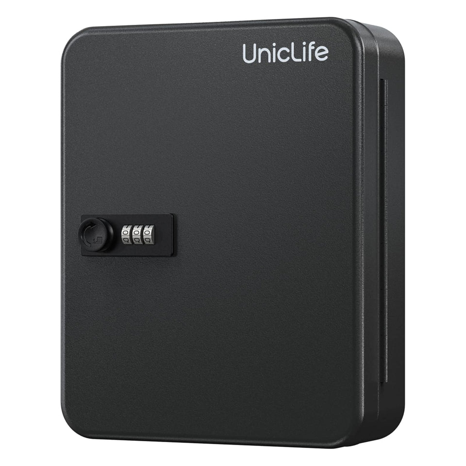 Uniclife 48-position key cabinet front view shows secure steel construction.
