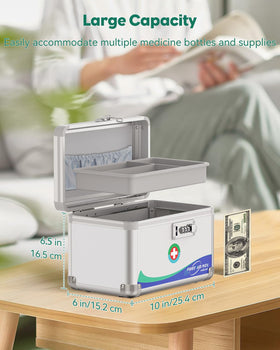 Uniclife lock box interior tray reveals three compartments for organization.