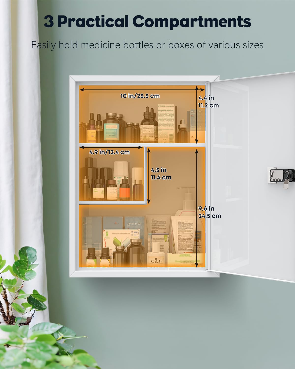 Uniclife lockable mechanism showing combination lock for secure medicine storage.