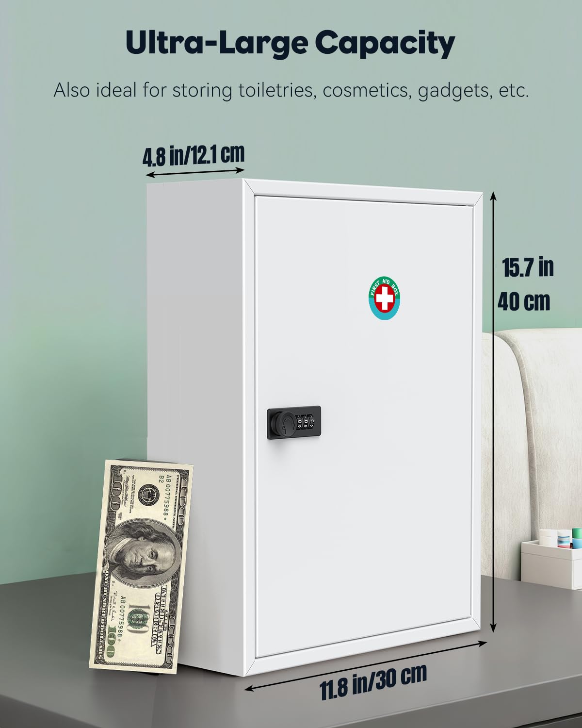 Uniclife cabinet interior with three compartments ideal for bottles and boxes.