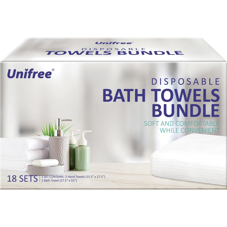 UNIFREE disposable towels bundle bath towel view, soft and absorbent for home or hotel use