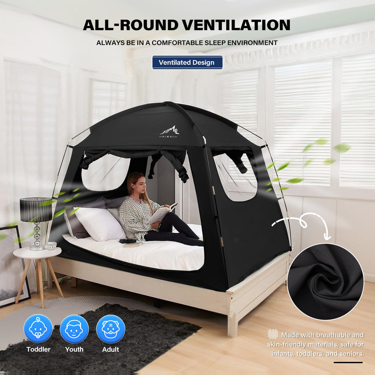 uniHimal bed tent with dual-layer windows for breathability and privacy