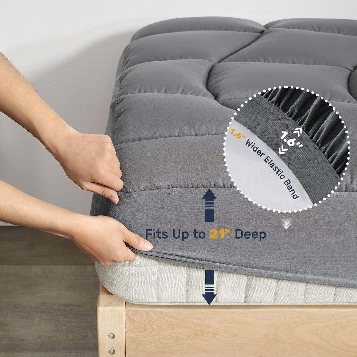 UNIKOME deep pockets and straps ensure a snug, slip-free fit on mattresses