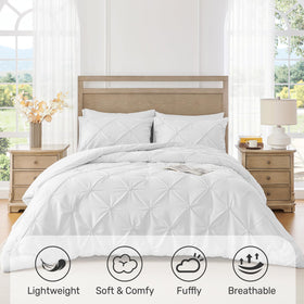 UNIKOME king size comforter white pintuck draped bed creates an elegant, inviting look.