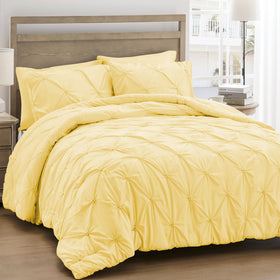 UNIKOME King Size Comforter Yellow pintuck detail shows plush texture for year-round comfort.