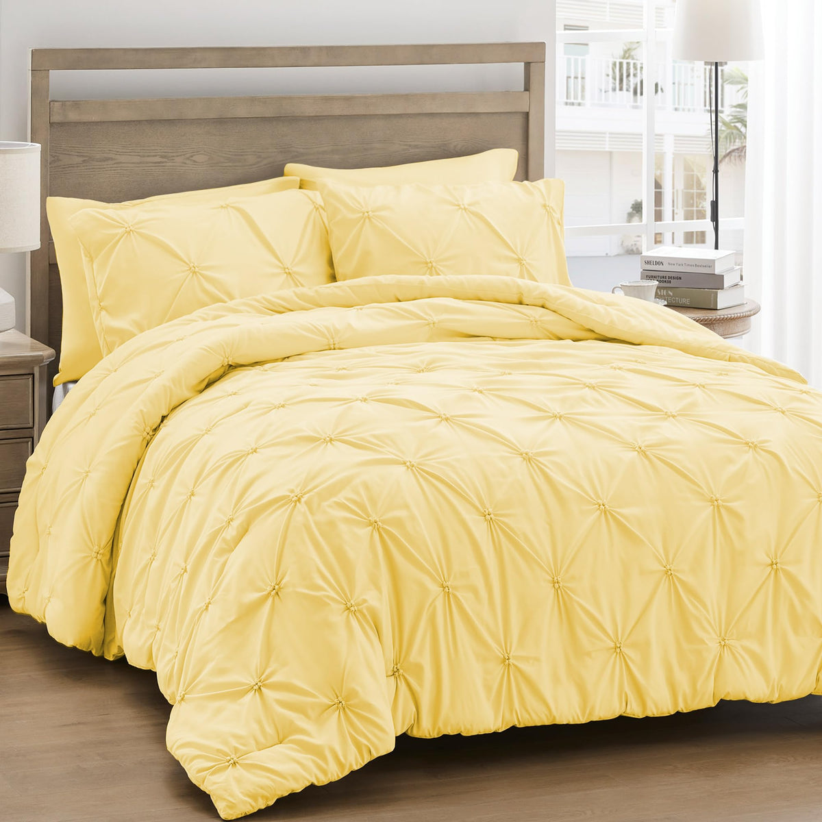 UNIKOME Queen Comforter Set Yellow with vibrant color and soft warmth for year-round comfort