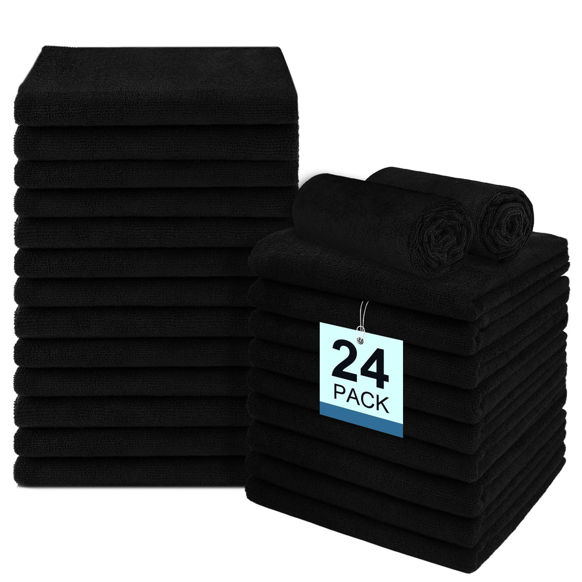 UNIMADE 24-pack salon towels folded on shelf offer bulk value for busy salons.