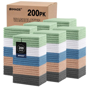 UNIMADE washcloth bulk 200-pack offers soft microfiber for daily cleansing and cost efficiency.