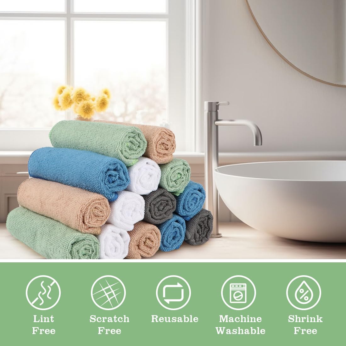 UNIMADE washcloths multi-color set in spa-like bathroom display for home bathrooms