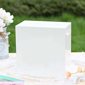 UNIQOOO white acrylic card box with top lid and 7-inch slot for guests to drop cards