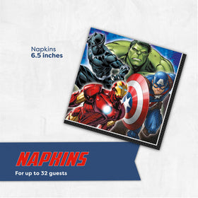 Heavy-duty paper tableware from the Avengers set handles snacks and messes with ease.