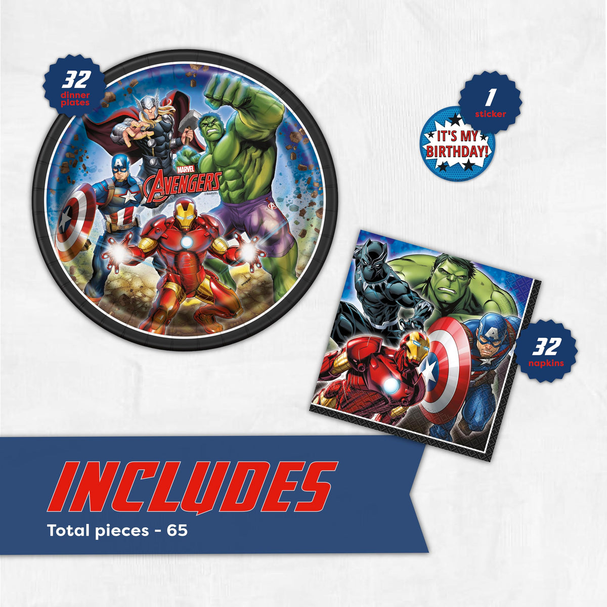 Unique Avengers 6.5-inch napkins absorb spills, ideal for hero party vibes.