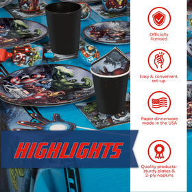 9-inch Avengers plates offer reliable portioning for kid-friendly party servings.