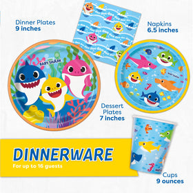 Unique Baby Shark cake plates add fun on cake and snacks for the birthday table