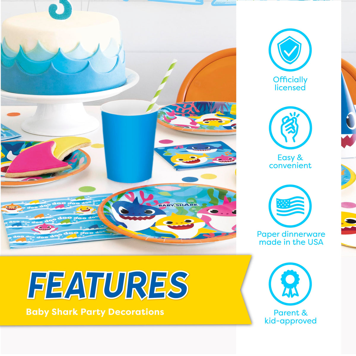 Unique Baby Shark party decorations kit streamlines setup and takedown