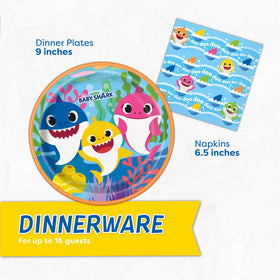 Unique Baby Shark napkins absorb spills while matching bright colors.