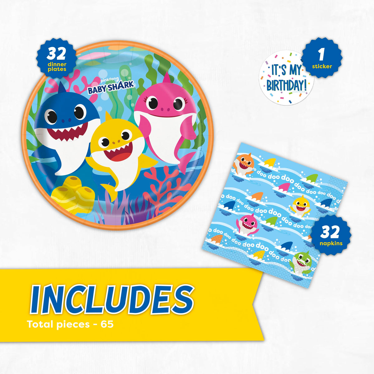 Unique Baby Shark 9-inch plates arranged for meals and easy cleanup
