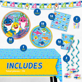 Unique Baby Shark tablecloth creates a leak-proof party surface for easy cleanup