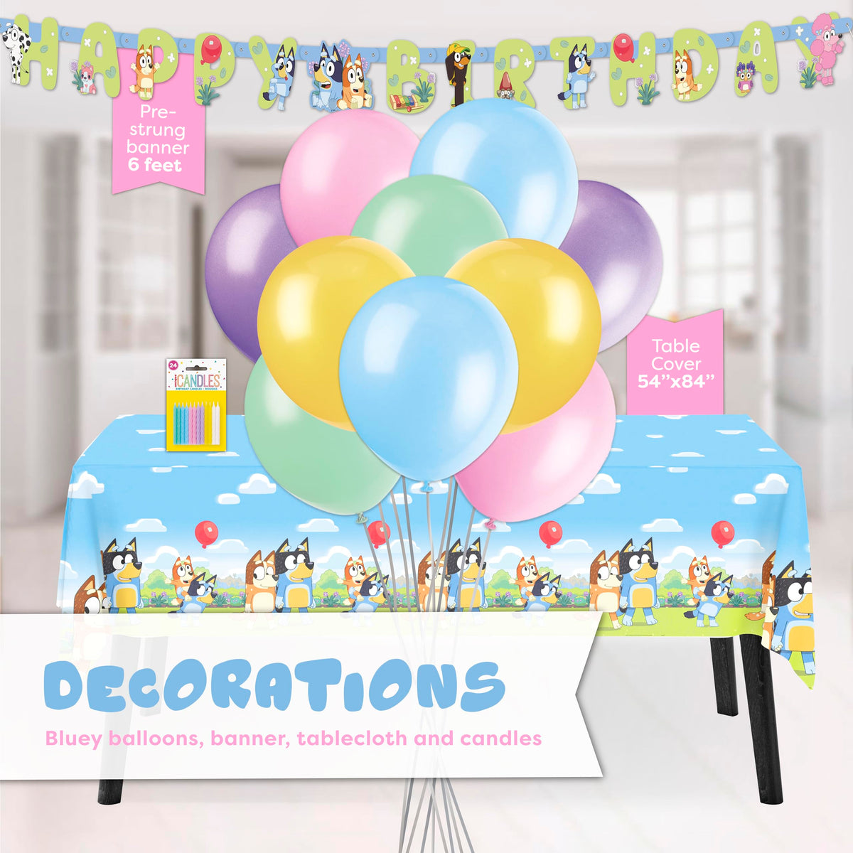 Unique Bluey balloons 8-pack adds festive color for the celebration.