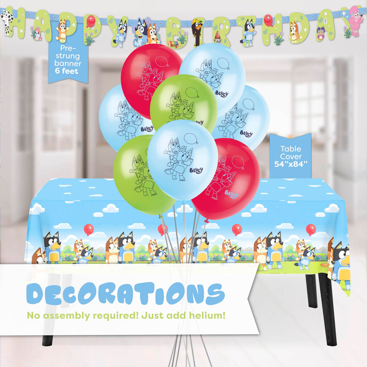 Unique Bluey balloons pack creates a colorful, inviting party atmosphere.