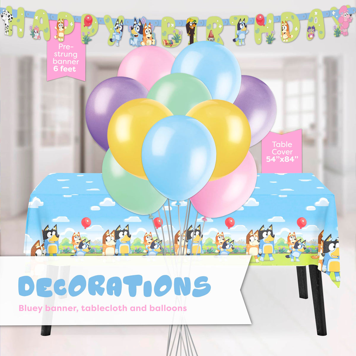 Unique Bluey balloons multi-color add festive pops for photos and mingling.