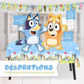 Unique Bluey banner adds a celebratory focal point for the cake area