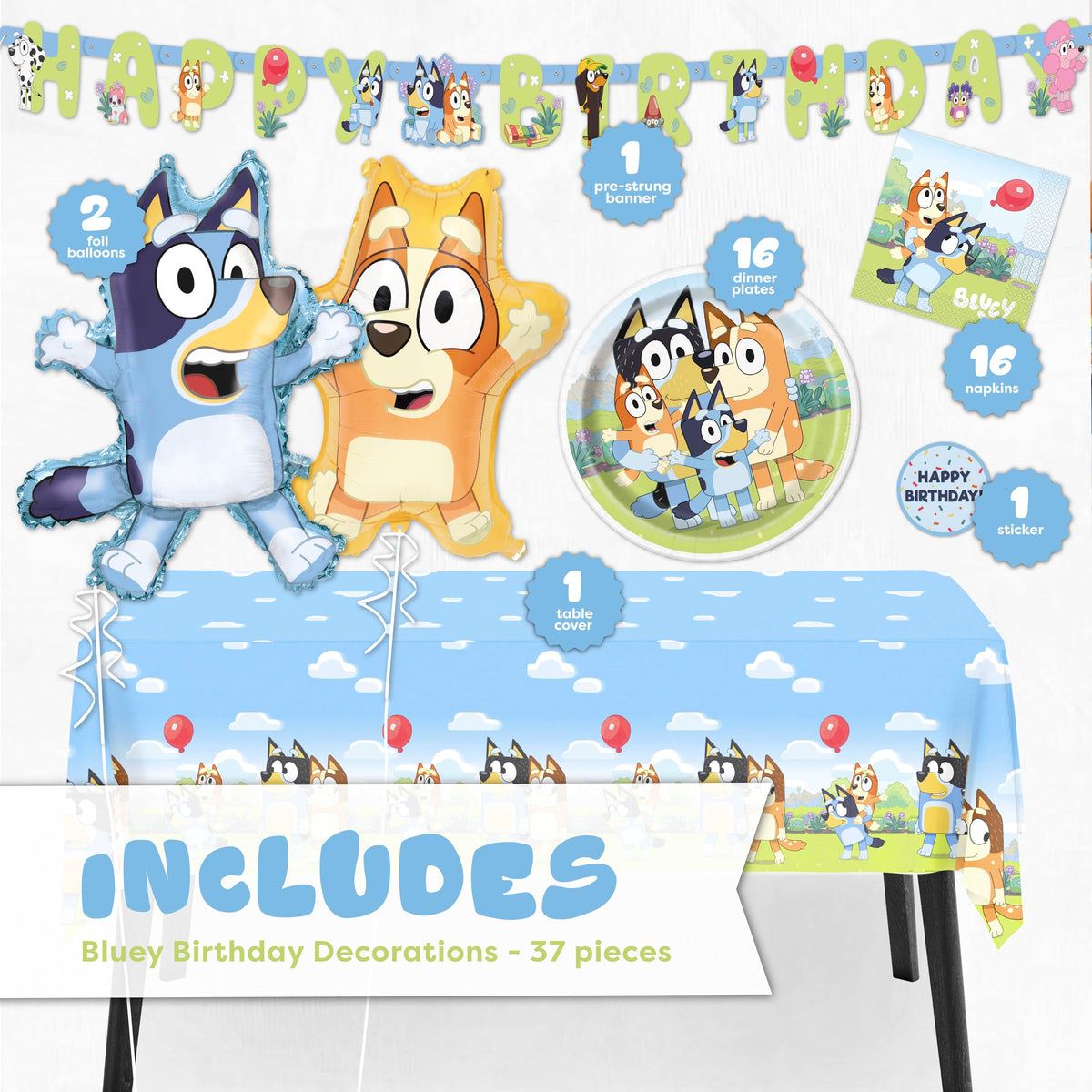Unique Bluey Bingo balloon complements the duo for balanced decor